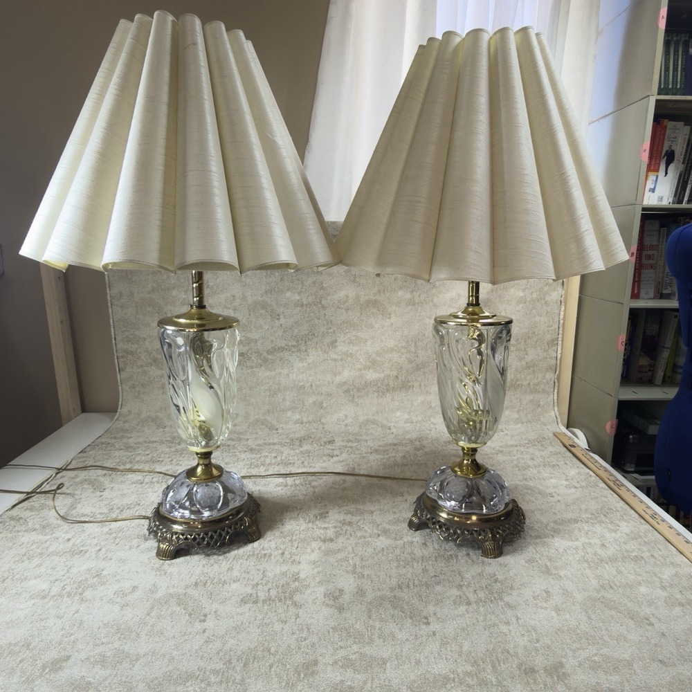 2Vintage Rare Bleikristall Lead Crystal Handcut Glass 40" Tall Table Lamp 24%Ph0